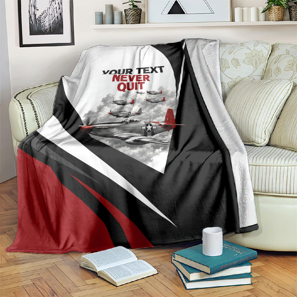 Personalized Tuskegee Airmen Blanket Red Tails P-51 Mustang WWII Aviation Never Quit