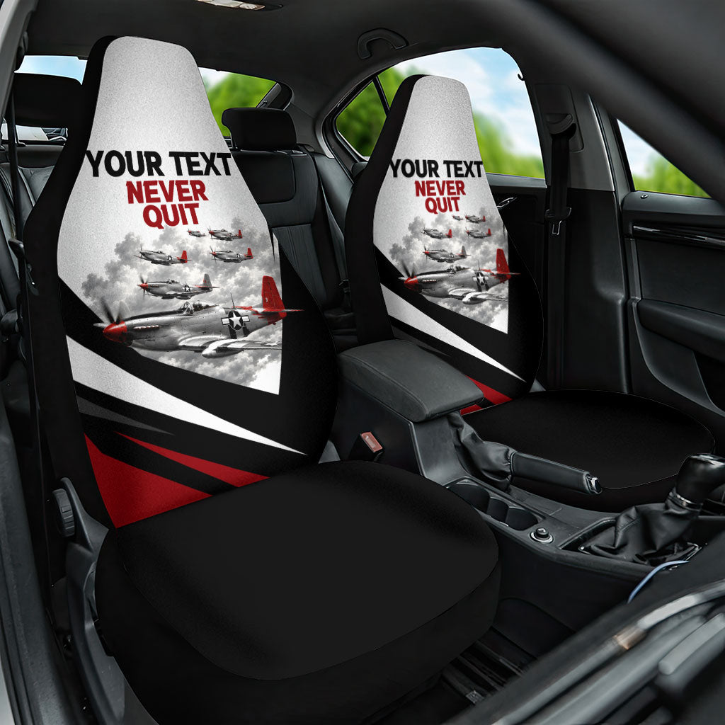 Personalized Tuskegee Airmen Car Seat Cover Red Tails P-51 Mustang WWII Aviation Never Quit