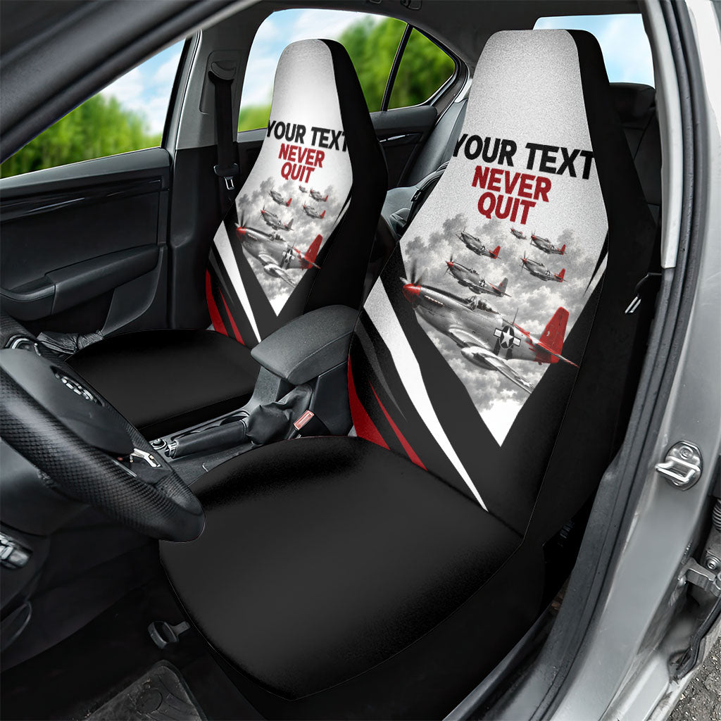 Personalized Tuskegee Airmen Car Seat Cover Red Tails P-51 Mustang WWII Aviation Never Quit