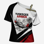 Personalized Tuskegee Airmen Cross Shoulder Shirt Red Tails P-51 Mustang WWII Aviation Never Quit