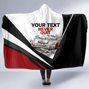 Personalized Tuskegee Airmen Hooded Blanket Red Tails P-51 Mustang WWII Aviation Never Quit