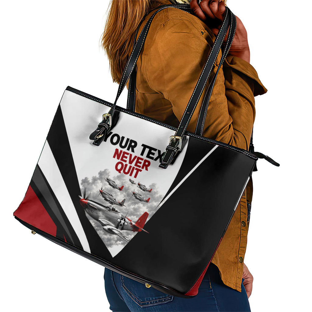 Personalized Tuskegee Airmen Leather Tote Bag Red Tails P-51 Mustang WWII Aviation Never Quit