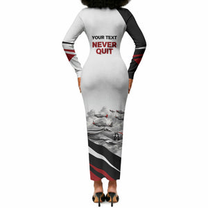 Personalized Tuskegee Airmen Long Sleeve Bodycon Dress Red Tails P-51 Mustang WWII Aviation Never Quit