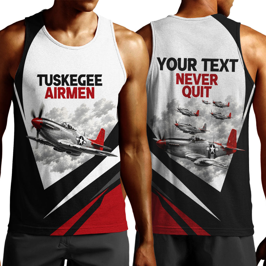 Personalized Tuskegee Airmen Men Tank Top Red Tails P-51 Mustang WWII Aviation Never Quit