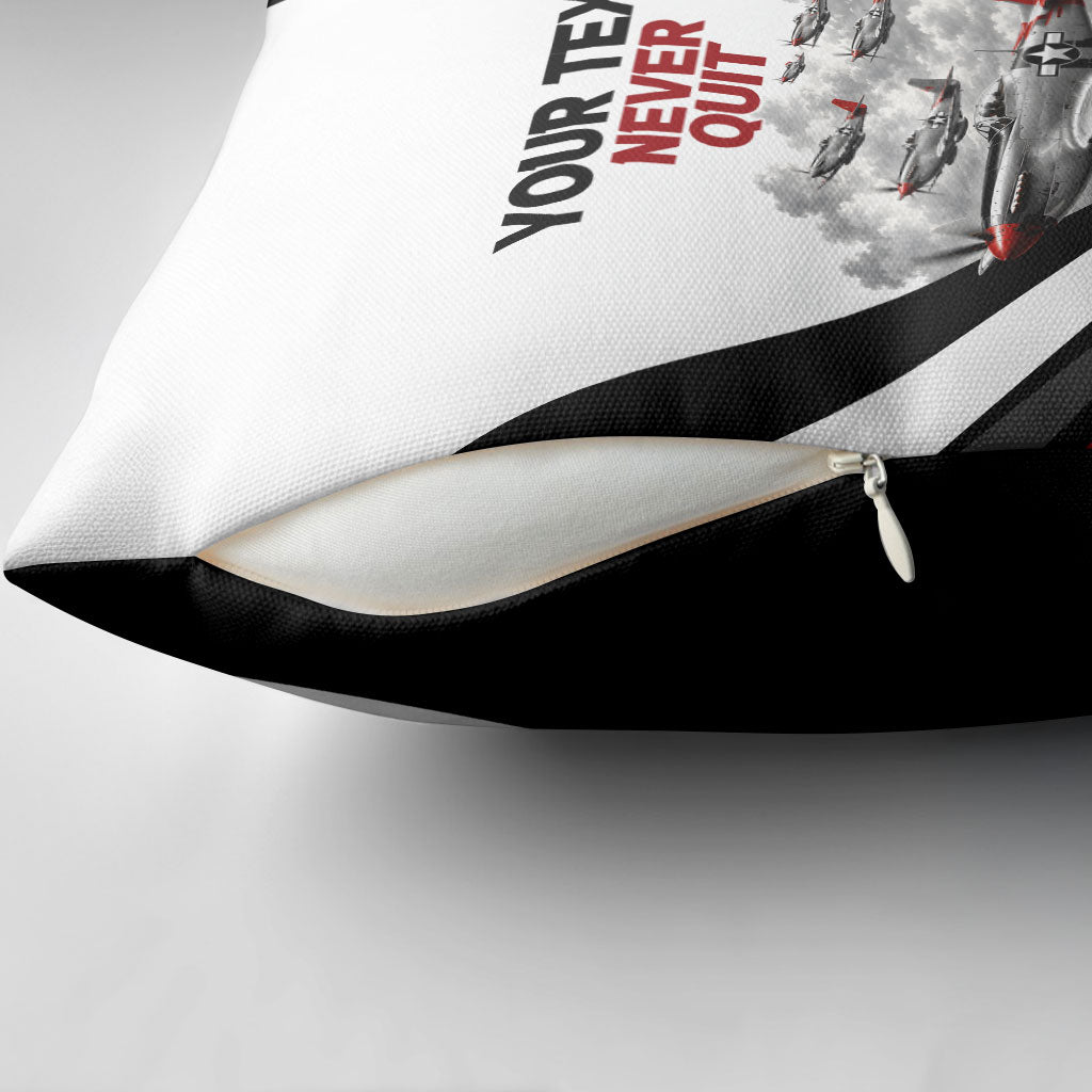 Personalized Tuskegee Airmen Pillow Cover Red Tails P-51 Mustang WWII Aviation Never Quit