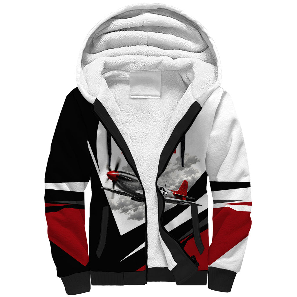Personalized Tuskegee Airmen Sherpa Hoodie Red Tails P-51 Mustang WWII Aviation Never Quit