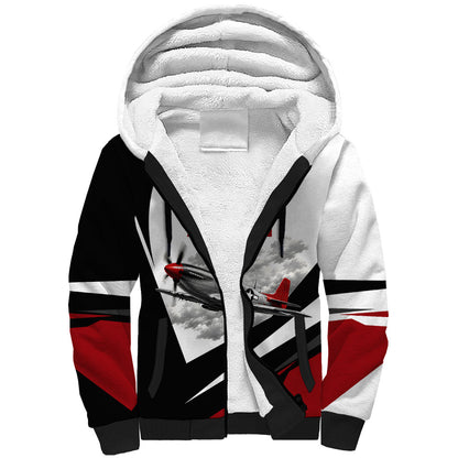 Personalized Tuskegee Airmen Sherpa Hoodie Red Tails P-51 Mustang WWII Aviation Never Quit