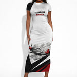 Personalized Tuskegee Airmen Short Sleeve Bodycon Dress Red Tails P-51 Mustang WWII Aviation Never Quit