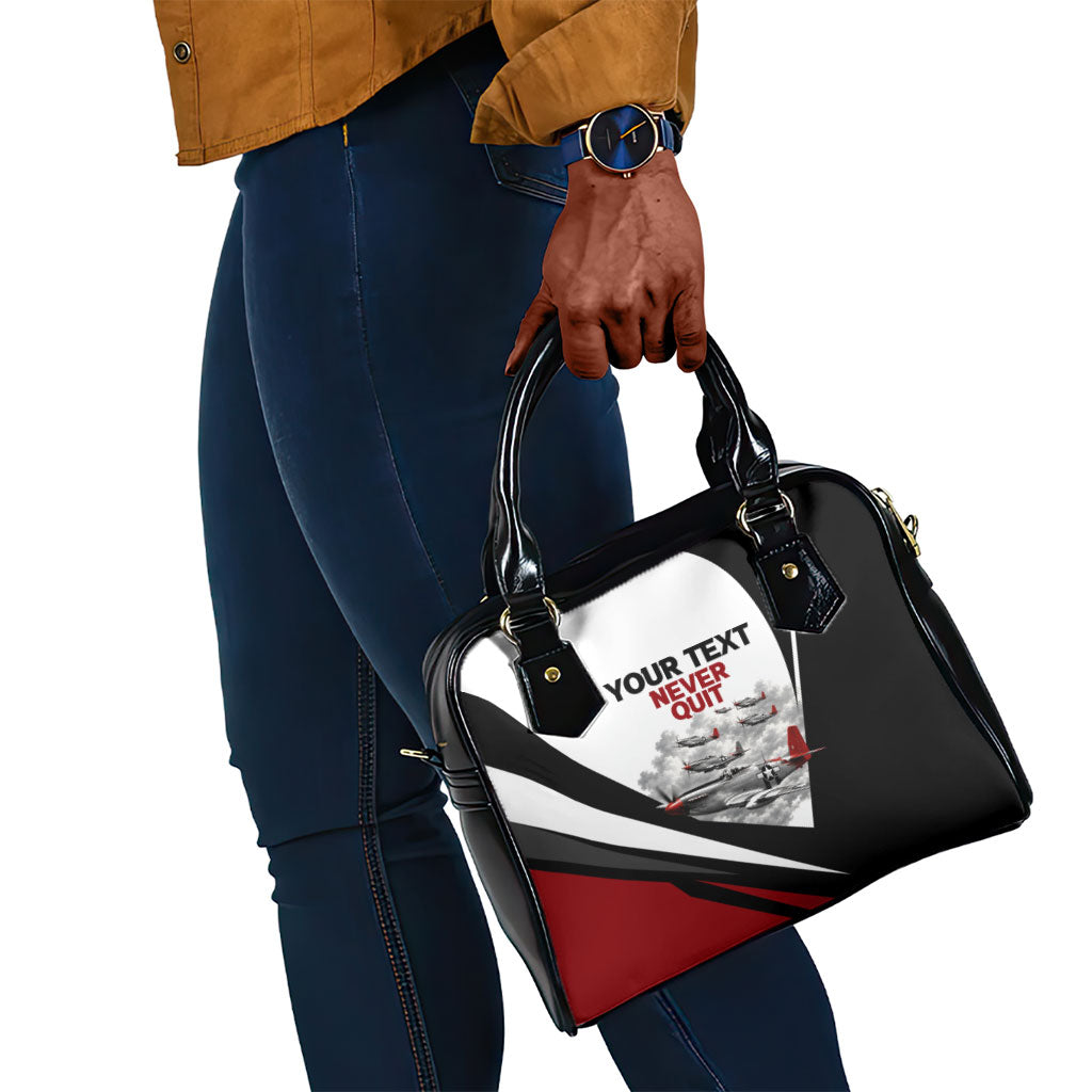 Personalized Tuskegee Airmen Shoulder Handbag Red Tails P-51 Mustang WWII Aviation Never Quit