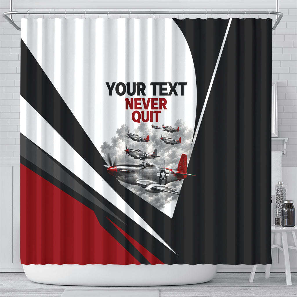 Personalized Tuskegee Airmen Shower Curtain Red Tails P-51 Mustang WWII Aviation Never Quit