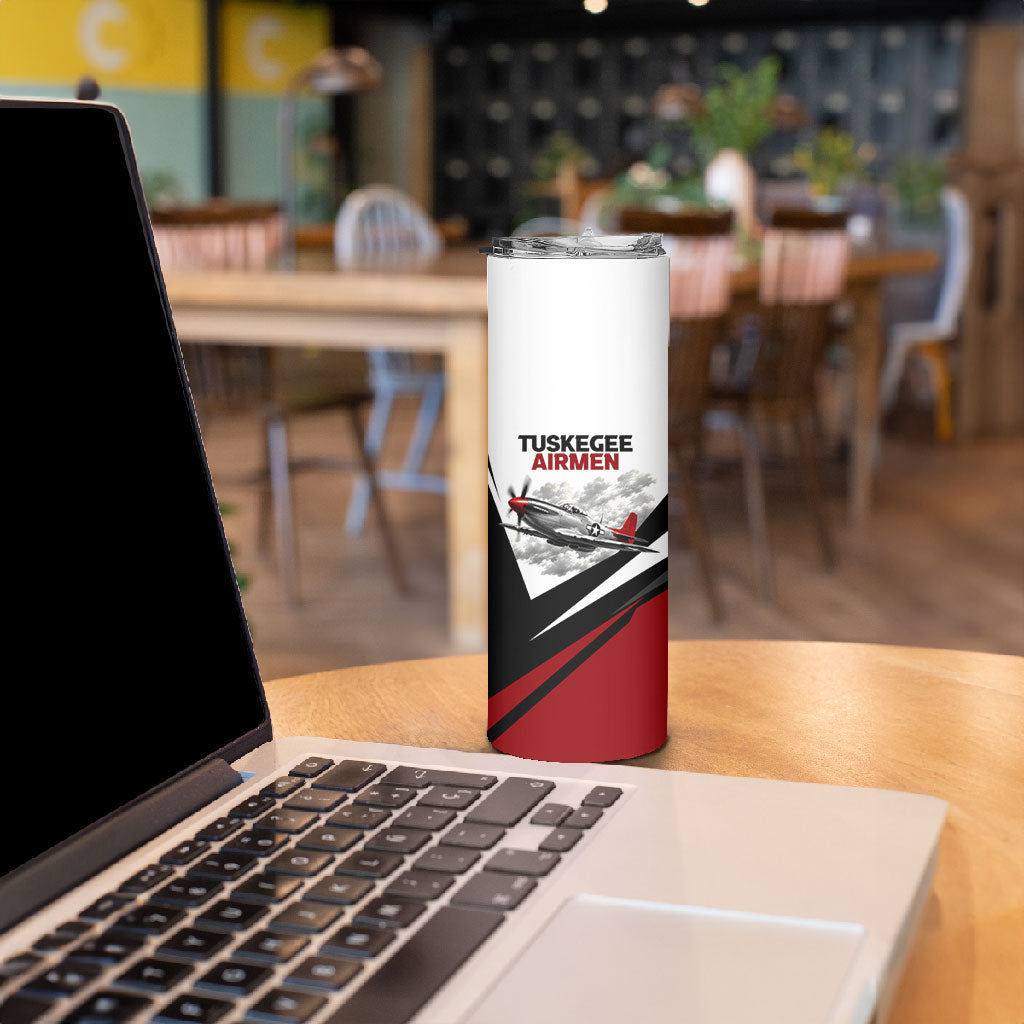 Personalized Tuskegee Airmen Skinny Tumbler Red Tails P-51 Mustang WWII Aviation Never Quit