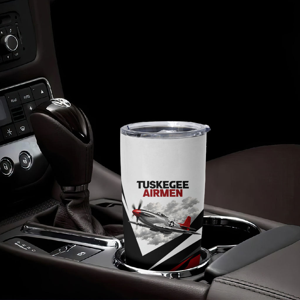 Personalized Tuskegee Airmen Tumbler Cup Red Tails P-51 Mustang WWII Aviation Never Quit