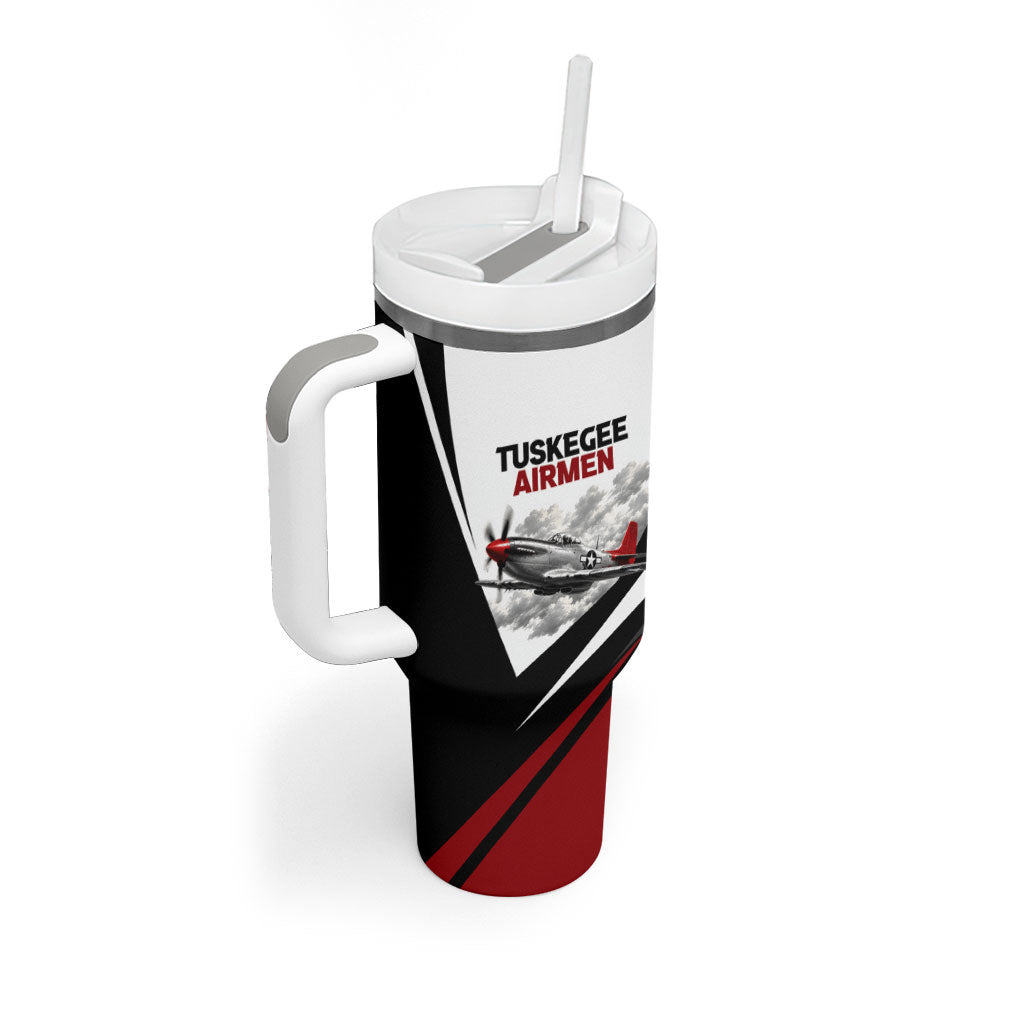 Personalized Tuskegee Airmen Tumbler With Handle Red Tails P-51 Mustang WWII Aviation Never Quit