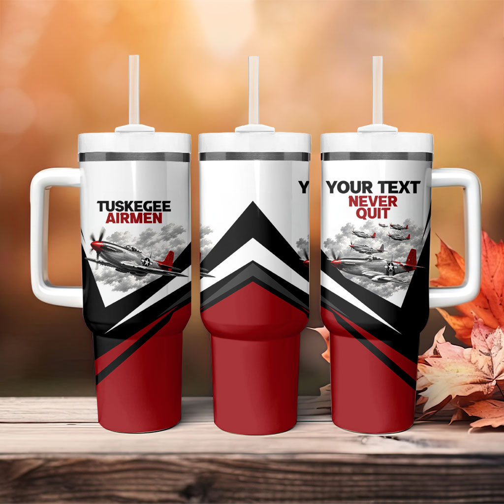 Personalized Tuskegee Airmen Tumbler With Handle Red Tails P-51 Mustang WWII Aviation Never Quit
