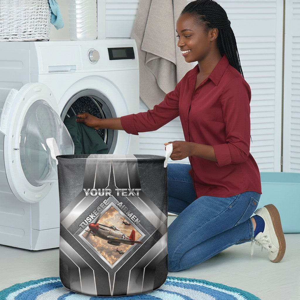 Personalized Tuskegee Airmen Laundry Basket Vintage WWII Aviation History Graphic Art