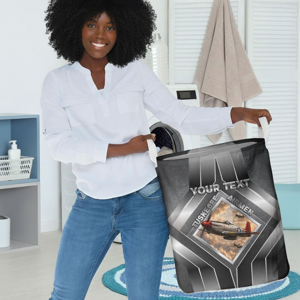 Personalized Tuskegee Airmen Laundry Basket Vintage WWII Aviation History Graphic Art