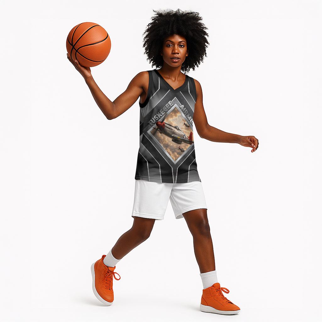 Personalized Tuskegee Airmen Basketball Jersey Vintage WWII Aviation History Graphic Art