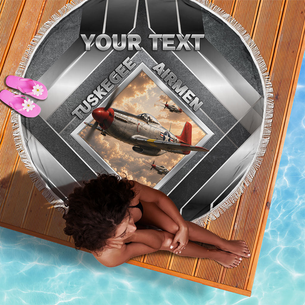 Personalized Tuskegee Airmen Beach Blanket Vintage WWII Aviation History Graphic Art