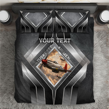 Personalized Tuskegee Airmen Bedding Set Vintage WWII Aviation History Graphic Art
