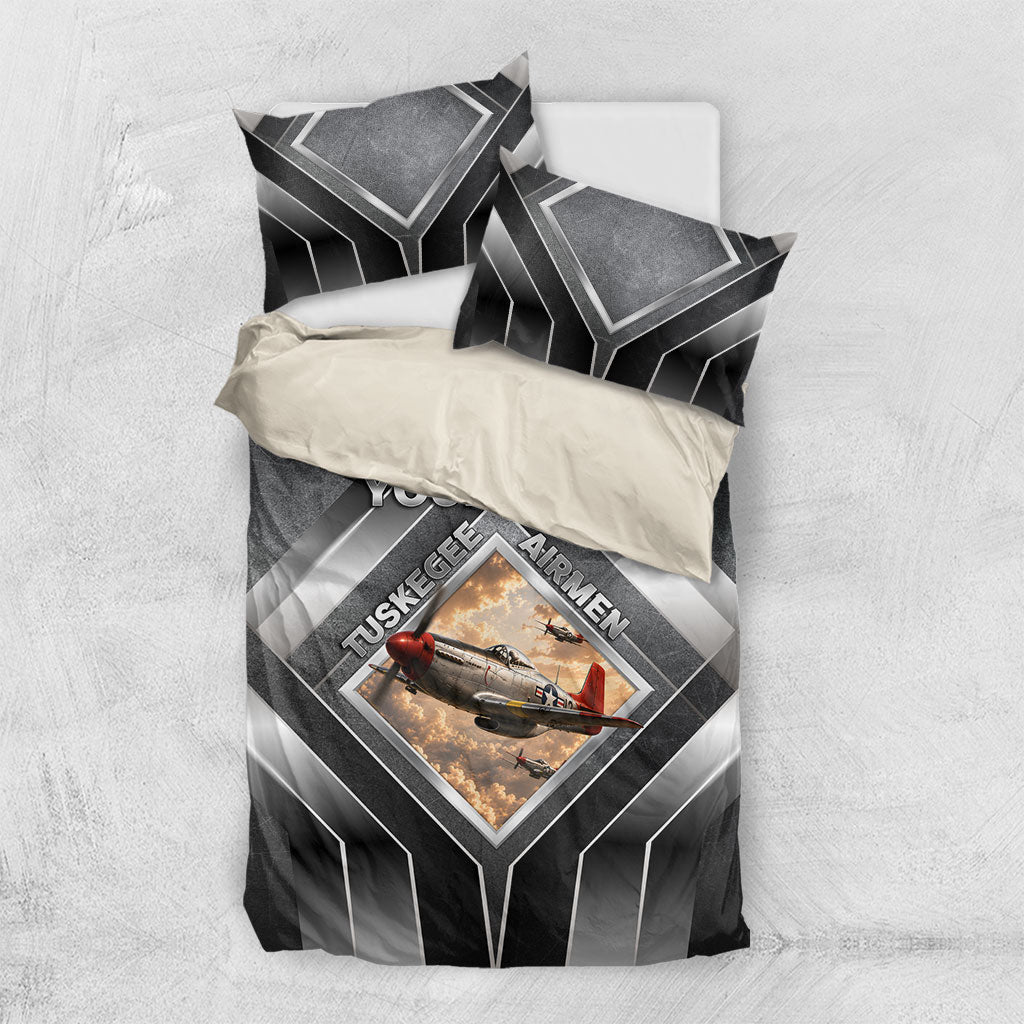 Personalized Tuskegee Airmen Bedding Set Vintage WWII Aviation History Graphic Art
