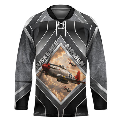 Personalized Tuskegee Airmen Hockey Jersey Vintage WWII Aviation History Graphic Art