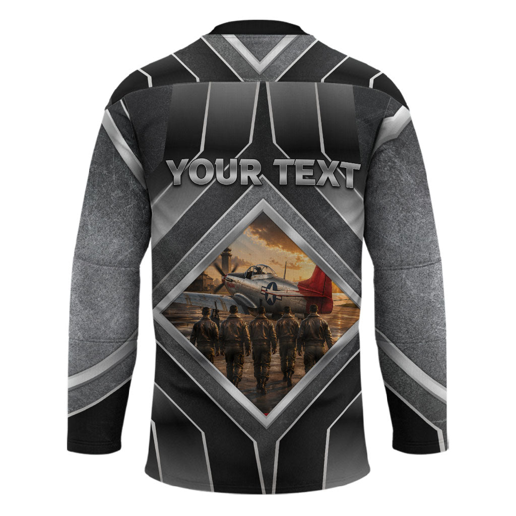Personalized Tuskegee Airmen Hockey Jersey Vintage WWII Aviation History Graphic Art