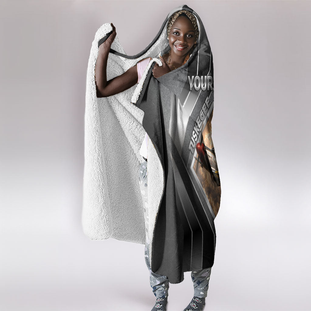 Personalized Tuskegee Airmen Hooded Blanket Vintage WWII Aviation History Graphic Art