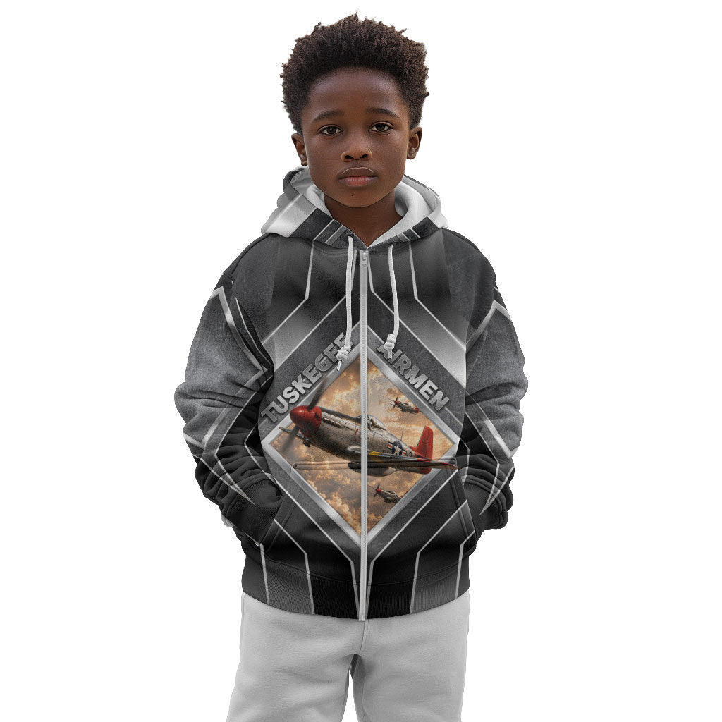 Personalized Tuskegee Airmen Kid Hoodie Vintage WWII Aviation History Graphic Art