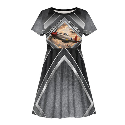 Personalized Tuskegee Airmen Kid Short Sleeve Dress Vintage WWII Aviation History Graphic Art