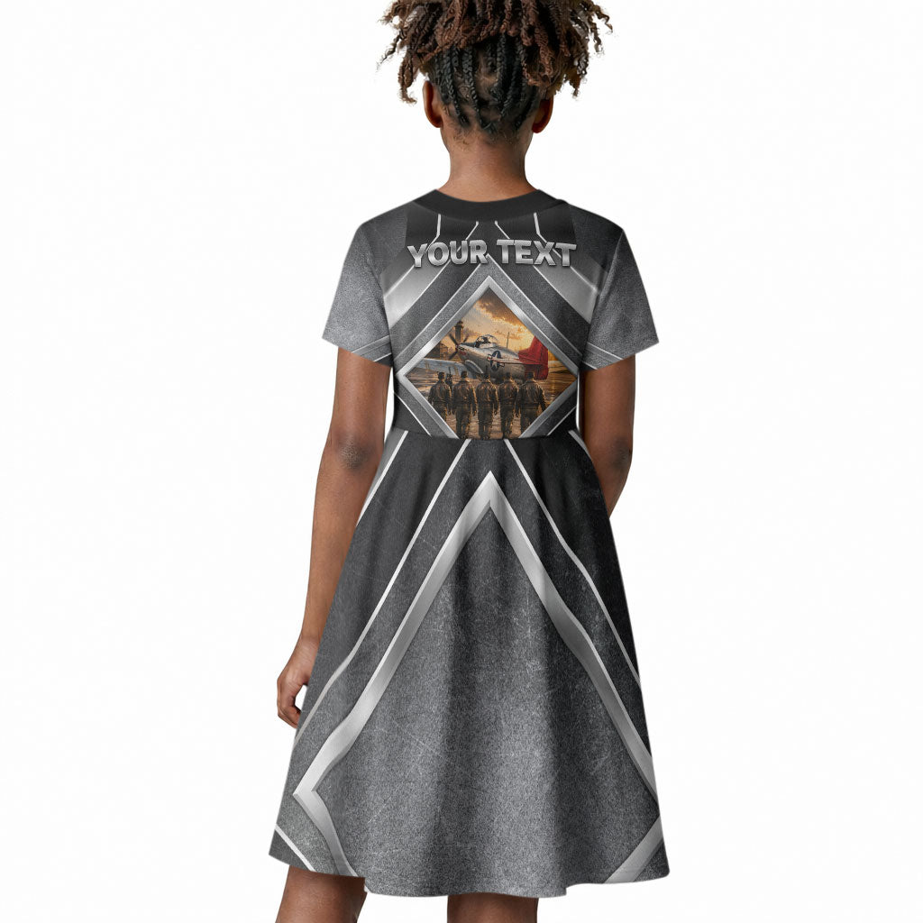 Personalized Tuskegee Airmen Kid Short Sleeve Dress Vintage WWII Aviation History Graphic Art