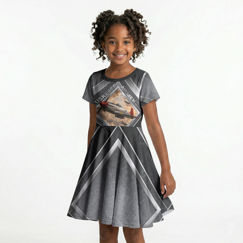 Personalized Tuskegee Airmen Kid Short Sleeve Dress Vintage WWII Aviation History Graphic Art