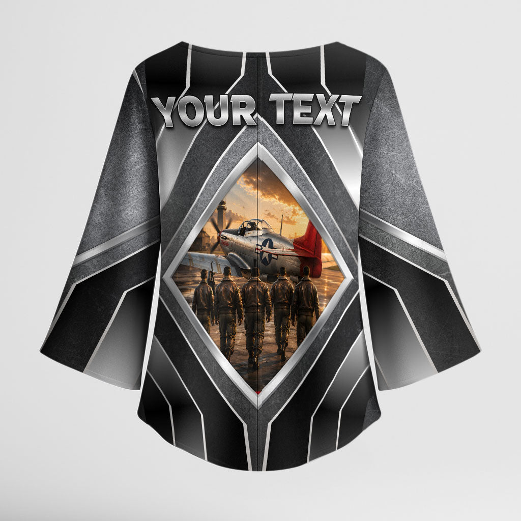 Personalized Tuskegee Airmen Kimono Sleeve Blouse Vintage WWII Aviation History Graphic Art