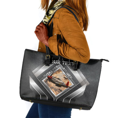 Personalized Tuskegee Airmen Leather Tote Bag Vintage WWII Aviation History Graphic Art