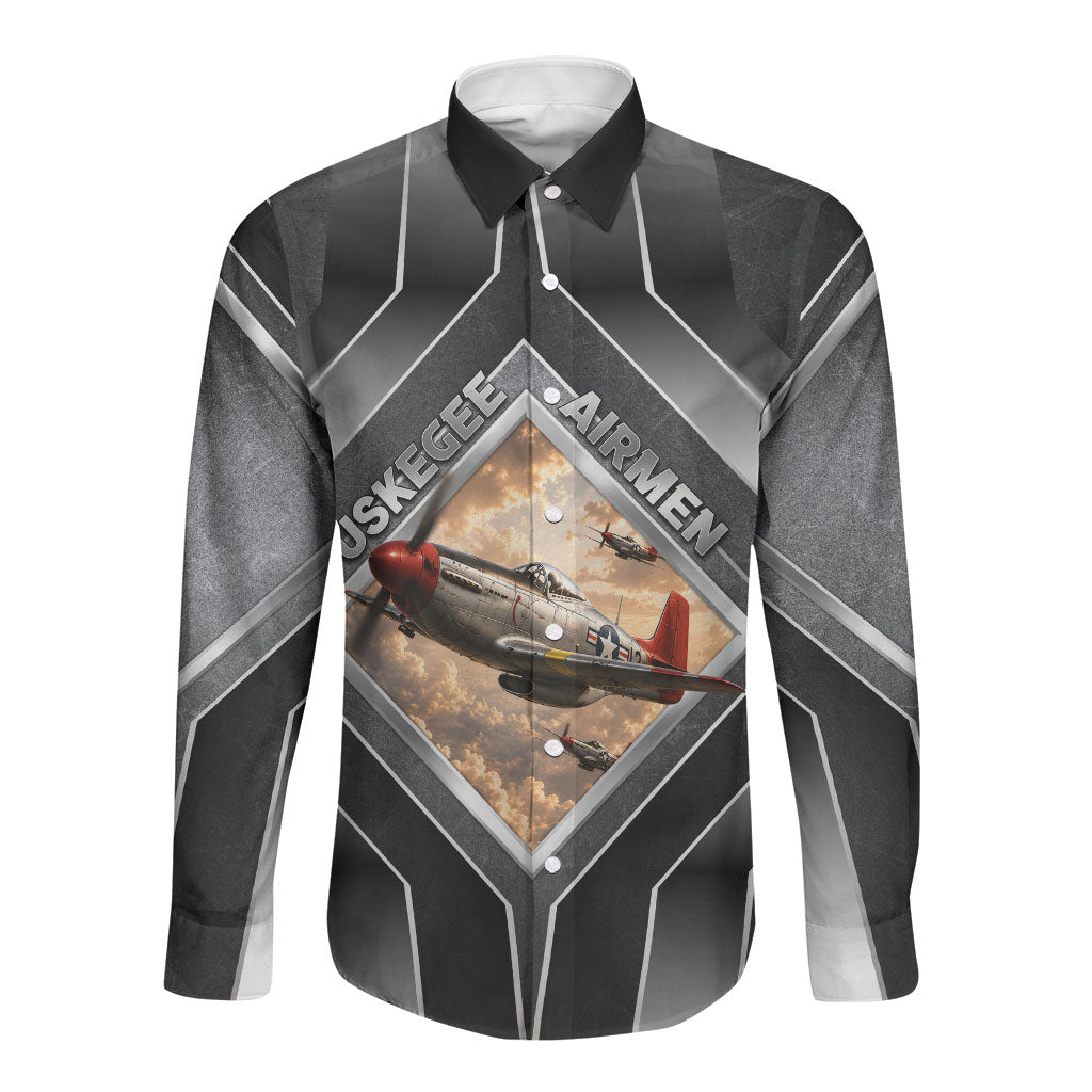 Personalized Tuskegee Airmen Long Sleeve Button Shirt Vintage WWII Aviation History Graphic Art