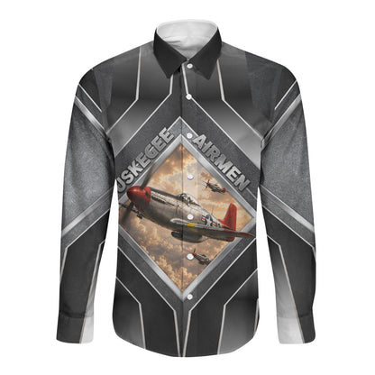 Personalized Tuskegee Airmen Long Sleeve Button Shirt Vintage WWII Aviation History Graphic Art