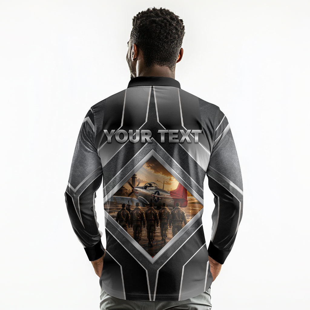 Personalized Tuskegee Airmen Long Sleeve Polo Shirt Vintage WWII Aviation History Graphic Art