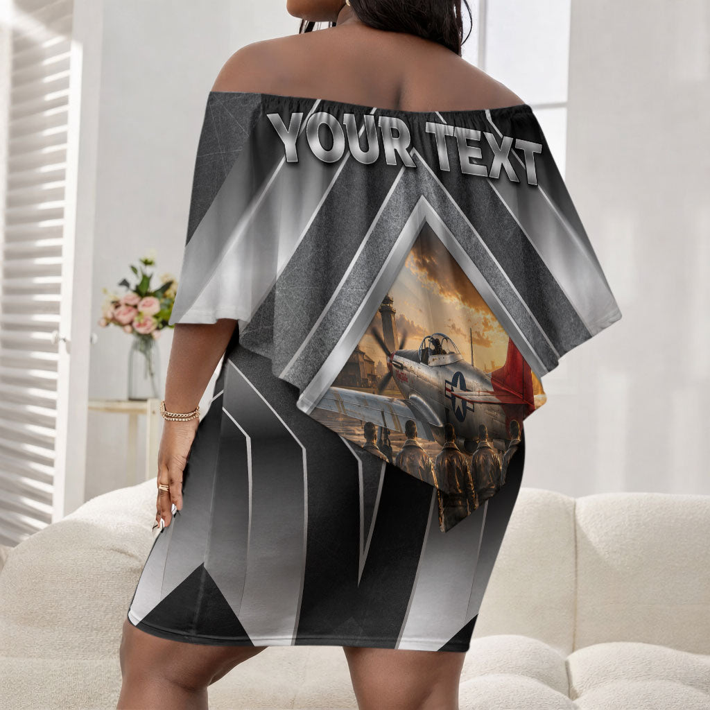 Personalized Tuskegee Airmen Off Shoulder Short Dress Vintage WWII Aviation History Graphic Art