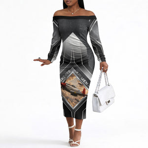 Personalized Tuskegee Airmen Off The Shoulder Long Sleeve Dress Vintage WWII Aviation History Graphic Art