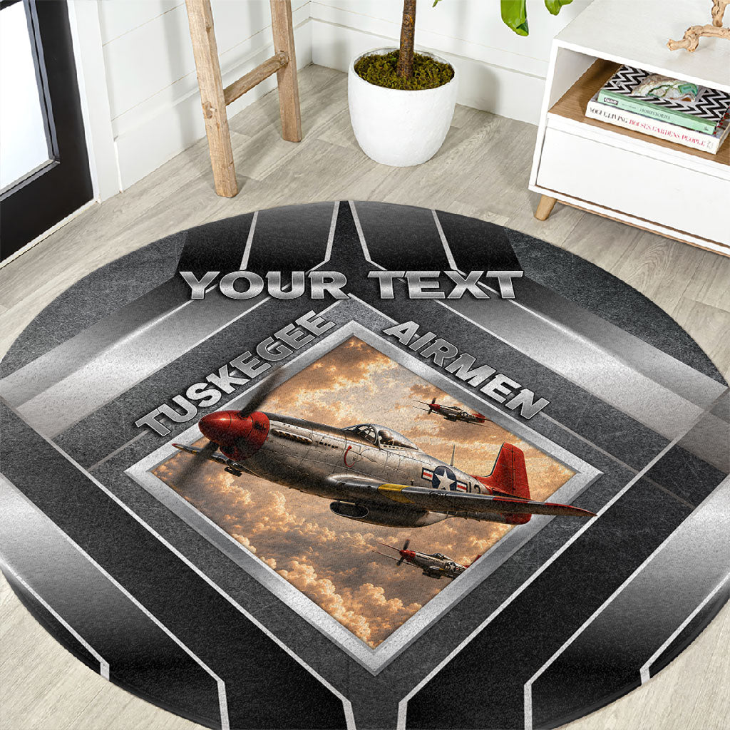 Personalized Tuskegee Airmen Round Carpet Vintage WWII Aviation History Graphic Art
