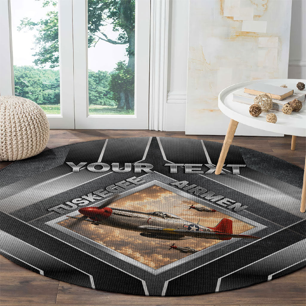 Personalized Tuskegee Airmen Round Carpet Vintage WWII Aviation History Graphic Art