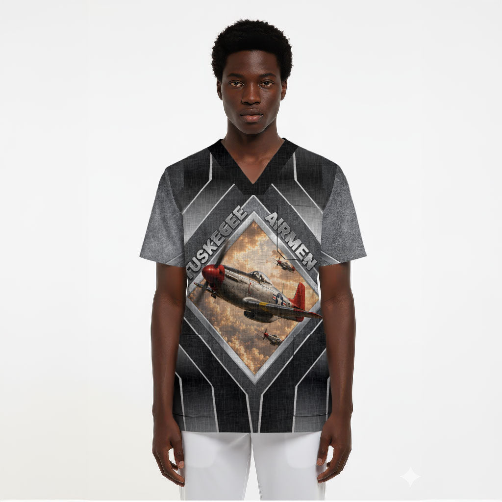 Personalized Tuskegee Airmen Scrub Top Vintage WWII Aviation History Graphic Art