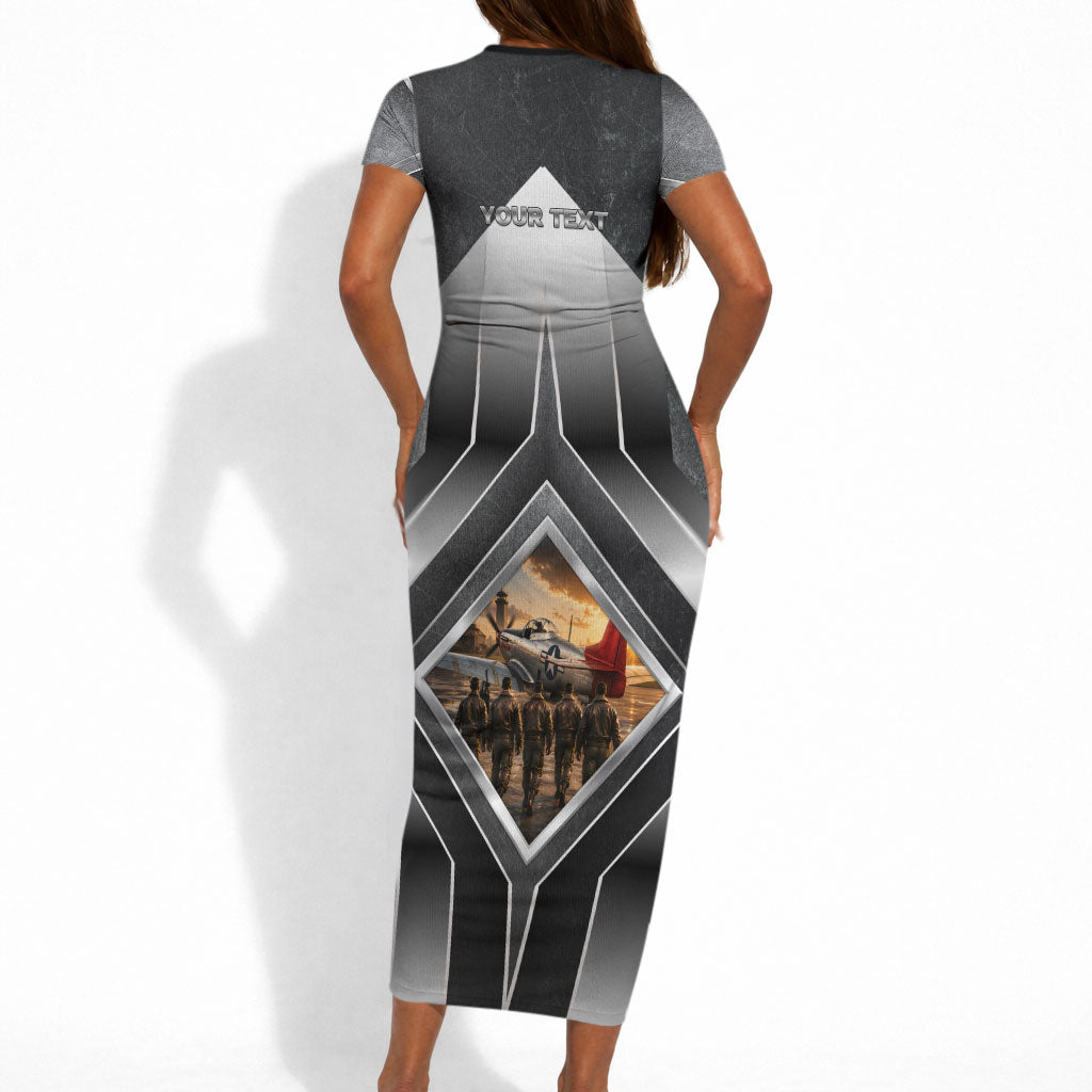 Personalized Tuskegee Airmen Short Sleeve Bodycon Dress Vintage WWII Aviation History Graphic Art