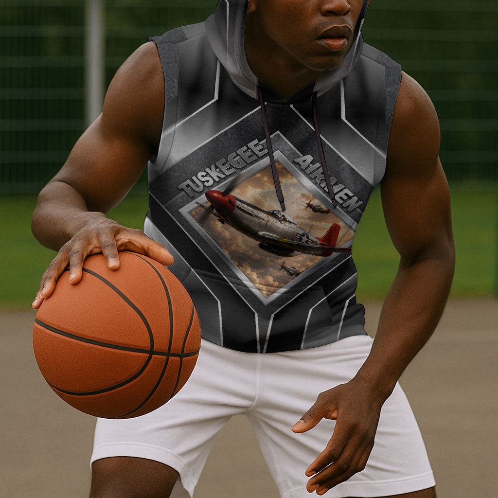 Personalized Tuskegee Airmen Sleeveless Hoodie Vintage WWII Aviation History Graphic Art