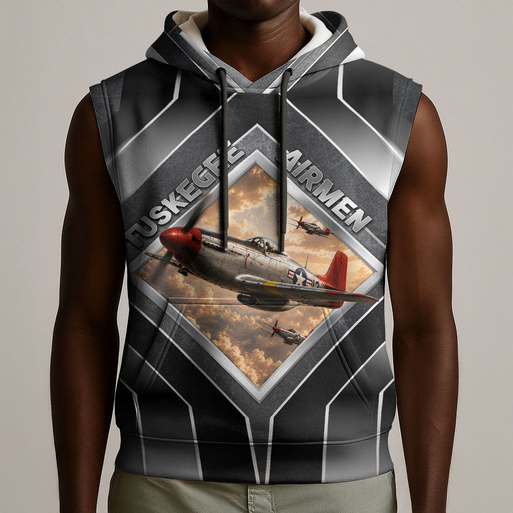 Personalized Tuskegee Airmen Sleeveless Hoodie Vintage WWII Aviation History Graphic Art