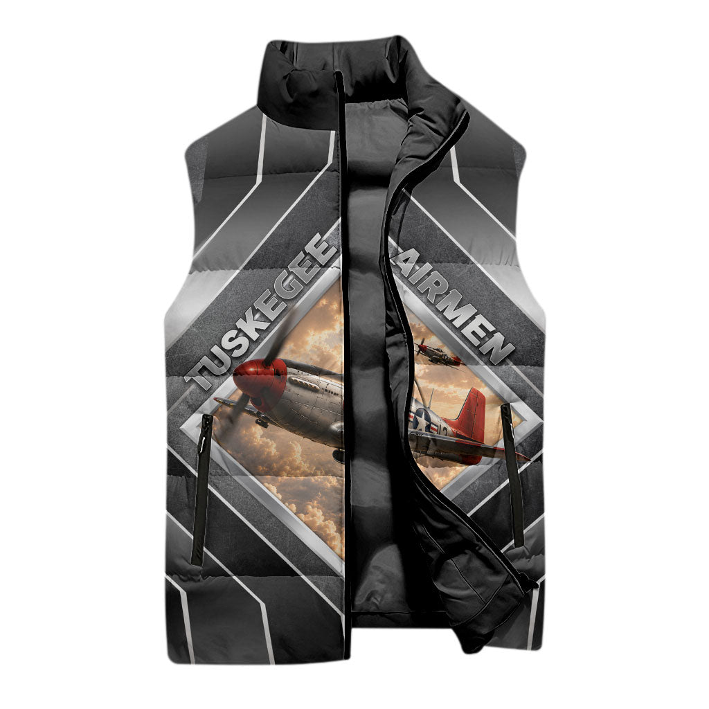 Personalized Tuskegee Airmen Sleeveless Puffer Jacket Vintage WWII Aviation History Graphic Art