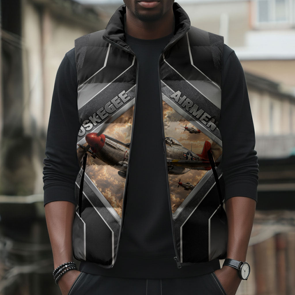 Personalized Tuskegee Airmen Sleeveless Puffer Jacket Vintage WWII Aviation History Graphic Art