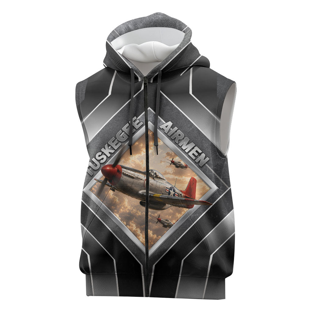 Personalized Tuskegee Airmen Sleeveless Zip Hoodie Vintage WWII Aviation History Graphic Art