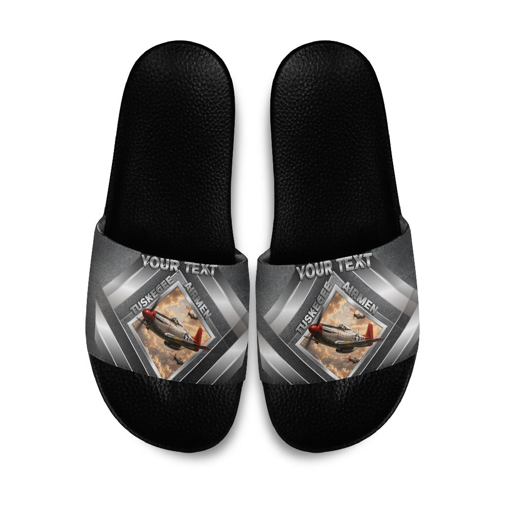 Personalized Tuskegee Airmen Slide Sandals Vintage WWII Aviation History Graphic Art