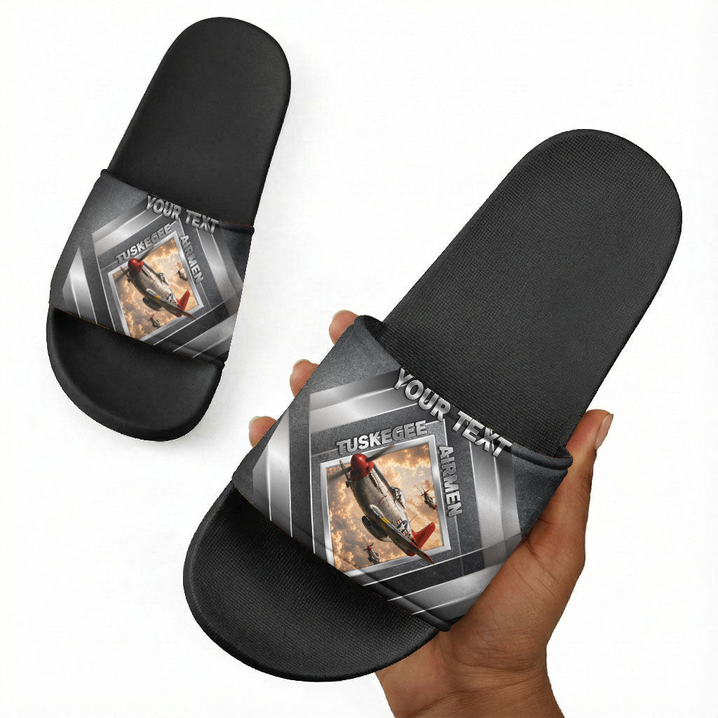 Personalized Tuskegee Airmen Slide Sandals Vintage WWII Aviation History Graphic Art