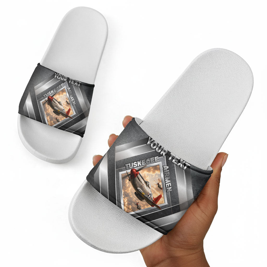 Personalized Tuskegee Airmen Slide Sandals Vintage WWII Aviation History Graphic Art